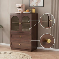 Cabinet with Fluted Glass Doors Wood Grain Side Cabinet Quiet Sideboard for Living Room, Bedroom