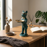 Floor Standing Dog Sculpture Gilded Detail Canine Attendant Statue Resin Material Statue Tray for Entryway, Living Room
