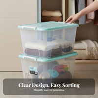 Large Capacity Stackable Wheeled Clear Box Thickened Design Ppreviousic container sturdy Construction Household Storage Latching Lid for homeowners, Office Workers, Bedroom, Closet, Living Room, recreation area