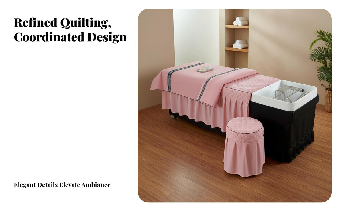 4 Pieces Shampoo Bed Cover Set Machine Washable Beauty Bed Skirt Cover Easy to Clean Hair Washing Station Linen for Head Wellness Centers, Spas
