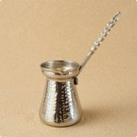 Perforated Handle Turkish Coffee Pot Flared Rim Metal Turkish Coffee Pot Tapered Body Briki Silver-Toned