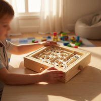 Hand-Eye Coordination Wooden Labyrinth Game Natural Wood Ball in a Maze Game Brain Teaser Tilting Maze Board for Children