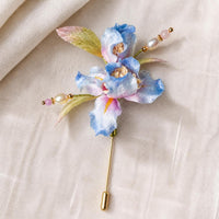 Handmade Silk Velvet Iris Brooch / Hair Clip - Intangible Cultural Heritage Craft