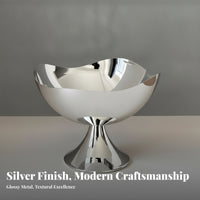 Mirrored Pedestal Tray Silver Finish Flower Rim Tray Footed Display Bowl Electroplated