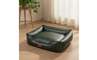 Bolstered Leather Dog Bed Cushioned Leather Pet Bed Easy-to-Wipe Scratch-Resistant for Young Dogs