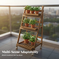 Large Capacity Rolling Flower Pot Rack Easy Assembly Multi-Layer Plant Holder with Wheels Heavy-Duty Mobile Plant Holder Raised Rim Design for Balcony, Living Room, Indoor, Outdoor