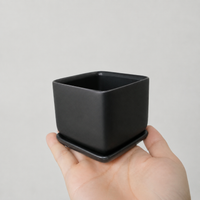 Ceramic Square Planter Matte Finish For Succulents Indoor With Saucer Simple Stylish