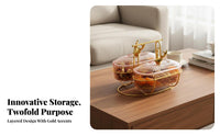 Dust-Proof Lids Fruit and Nut Serving Tray with Stand Multi-Compartment Lidded Snack Container Set Elegant Centerpiece for Parties, Holidays