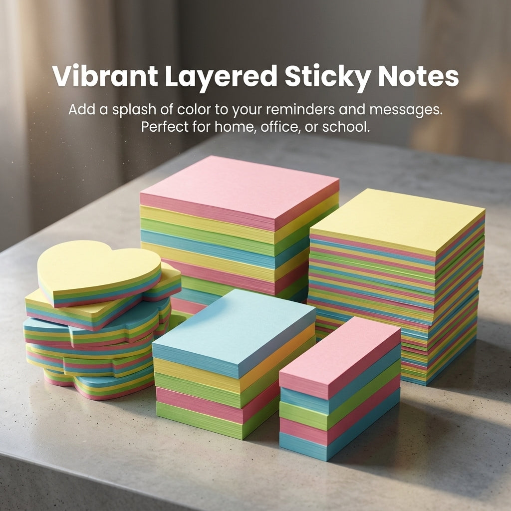 Postits Sticky Notes Colorful Self Pads, Cute Multicolor Set for Students Office, Removable Studying Essentials