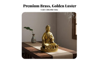 Vivid Depiction Brass Dipankara Buddha Statue Finely Polished Seated Buddha Sculpture Religious Artifact for Spiritual Seekers, Art Collectors, Home Decorators, Buddhist Hall, Meditation Room, Desktop