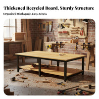 Double Layer Workbench High Load Capacity Assembly Line Table Sturdy Steel Frame Industrial Work Table with Shelf for Warehouse, Garage