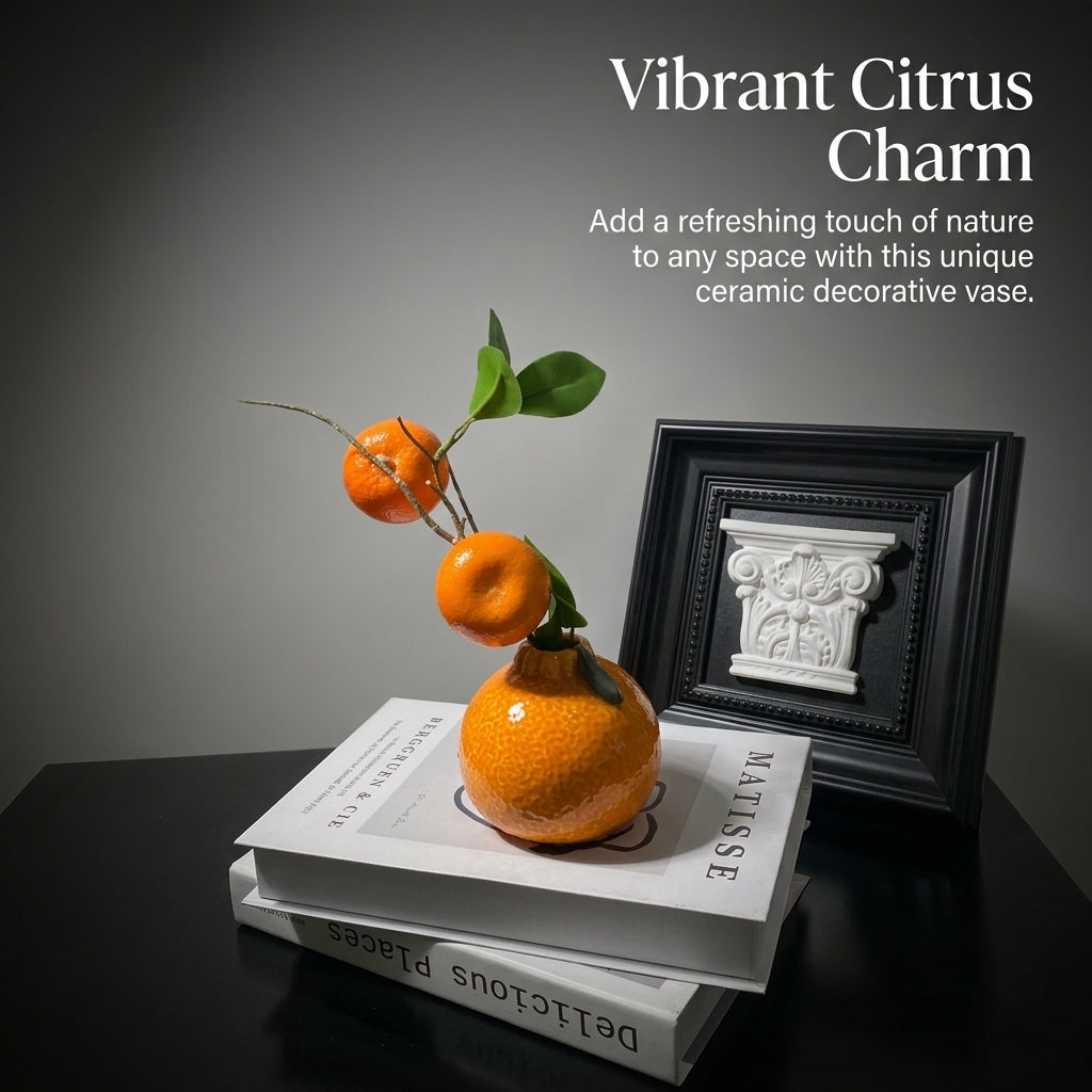 Home Decoration Ceramic Vase for Flowers with Creative Fruit Shape Design, Small for Living Room Decor and Desktop Display