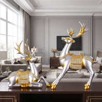 Tabletop Deer Figurines Sculptural Deer Figurine Ornate Sculptures with Antlers Gold-Trimmed for Living Room, Entryway, Mantel, TV Cabinet