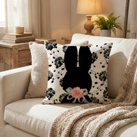 Bunny Throw Pillow Case Invisible Zipper Easter Pillow Cover Comfortable Linen Material Hare Illustration Cushion Cover for Families, Parents, Bedroom