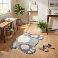 Cute Bunny Bath Mat Non-Slip Absorbent, Grey Rabbit Shaped Rug with Fluffy Tail, Machine Washable Microfibre Easter Floor Carpet for Bathroom, Bedroom & Nursery Decor