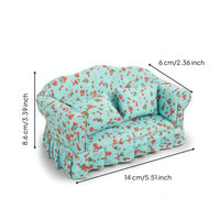 Floral Dollhouse Double Sofa Upholstered Miniature Sofa with Pillows Handmade Dollhouse Couch Set Detailed for Collectors