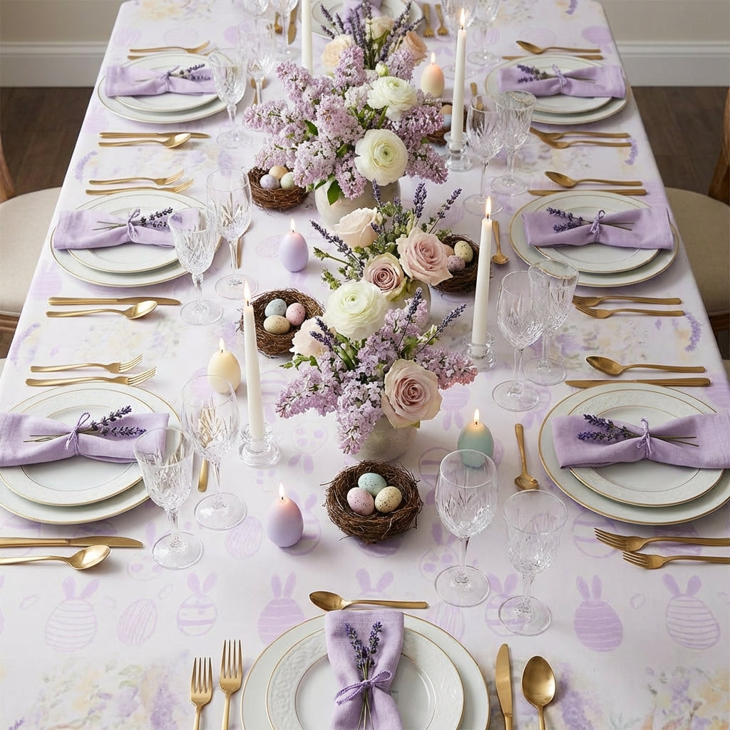 Easter Tablecloth Festive Pattern Easter Bunny Table Cloth Easy to Clean Hare Motif Table Cover for Event Organizer S, Parents, Kitchen