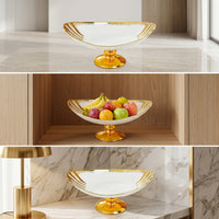 Ceramic Bowl with Pedestal Base Gold-Accented Foot Bowl with Scalloped Rim Decorative Round for Tabletop, Dining Table
