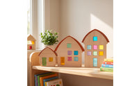 3 Pieces Wooden Blocks with Acrylic Openings Translucent Decor Colorful Decoration for Desktop, Nursery