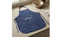 Blue Hanging Neck Apron Printed Floral Apron Patterned Edging Household Wear Long Waist Ties for Adults
