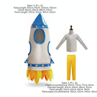 Silver-Toned Spacecraft Cosplay Costume Blue Trim Spacecraft Overcoat Oval Face Opening Pointed Top for Children, Kids, Events, Stage Performance