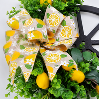 Spring Wreath 40cm Diameter, Artificial Lemon Wreath for Front Door, Country Style Door Decoration, Low-Maintenance Easter Wreath