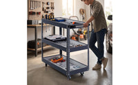 3-Tier Metal Utility Cart with Handle Heavy Duty Rolling Utility Cart Sturdy Long-Lasting for Mechanics, Beauticians, Garage, Workshop, Salon