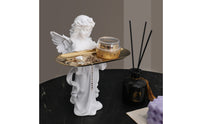 Praying Angel Figurine White Finish Angel Tray Holder Small Item Tray Statue Gold Toned Tabletop