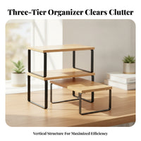 3 Pieces Space-Saving Desktop Storage Rack Sturdy Countertop Shelf Organizer Compact Stackable Shelf with Iron Frame Long-Lasting for Kitchen, Apartments