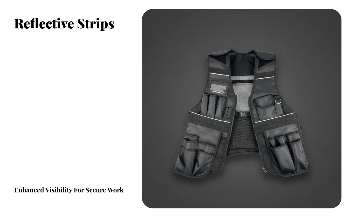 Multi-Compartment Tool Vest All Seasons Reflective Construction Vest Wear-Resistant Workwear for Electricians, Technicians, Job Site, Workshop