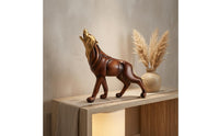 Electroplated Metal Accents Wood Big Feline Statue Detailed Contours Wood Feline Figurine Standing Pose Desktop Ornament
