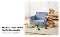 Soft Mythical Horse Flip Open Sofa Removable & Washable Cover Foldable Kids Sofa Bed Lightweight & Portable Rainbow Mythical Horse Kids Couch