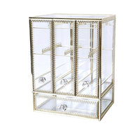 Gold-Toned Jewelry Organizer with Hanging Rods 3-Compartment Jewelry Organizer with Drawers Decorative Transparent for Dresser