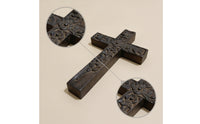 Cross with Floral Relief Freestanding Carved Wood Cross Rustic for Tabletop