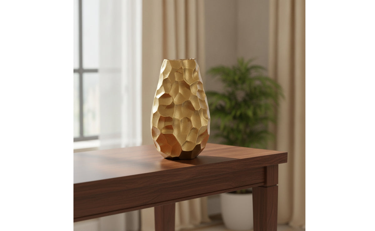 Hammered Metal Vase Faceted Flower Vase with Hammered Texture Textured for Tabletop, Living Room, Office Reception