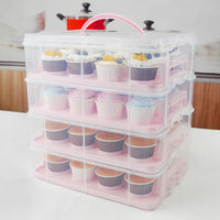 Cupcake Carrier Box with Handle, Plastic Multi-Layer Storage Container for Dessert Stand Transport