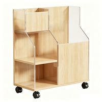 Caster Wheels Wheeled Storage Rack Open Front Exercise Mat Rack Wood Grain Exercise Storage Cabinet Compact