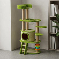 Sisal-Wrapped Multi-Level Feline Tree Carpeted Feline Climbing Structure Clear Scratching Post Structure Rotating Toy