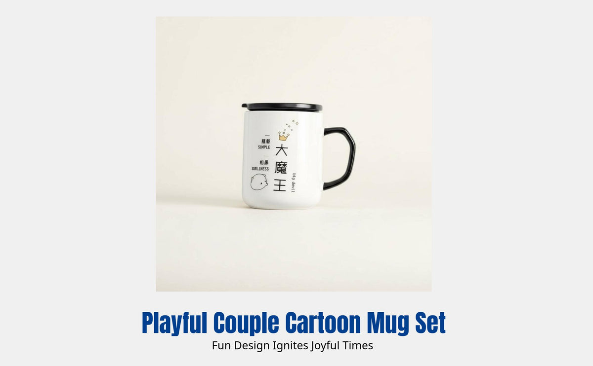 Ceramic Mug with Lid & Spoon, Cute Cartoon Couple, Trendy, Home Breakfast Mug