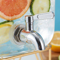 Beverage Dispenser with Ice Crackle Glass, Water Juice Dispenser with Metal Lid and Stand, Simple Style Drink Dispenser for Home Bar Parties