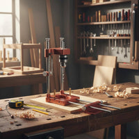 Double-RodRod Woodworking Drill Guide with Scale Drilling Positioner Coil-Driven-Loaded Electric Drill Guide Adjustable for Woodworkers, DIY Users