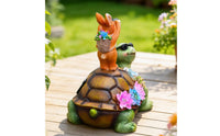 Resin Rabbit Statue with Turtle Whimsical Rabbit Statue with Solar Panel Weather-Resistant Bunny Figurine Waterproof for Gardeners, Homeowners, Patio, Flowerbed, Balcony