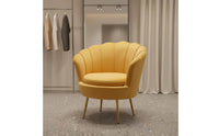 Nordic Design Velvet Scalloped Armchair Light Luxury Petal Back Armchair Gold Metal Legs Living Room Furniture Thick Seat Cushion for Bedroom