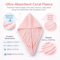 Drying Turban Towel Wrap for Women Fleece Absorbent Material for Adults, Post Bath Morning Routine, 65x25cm