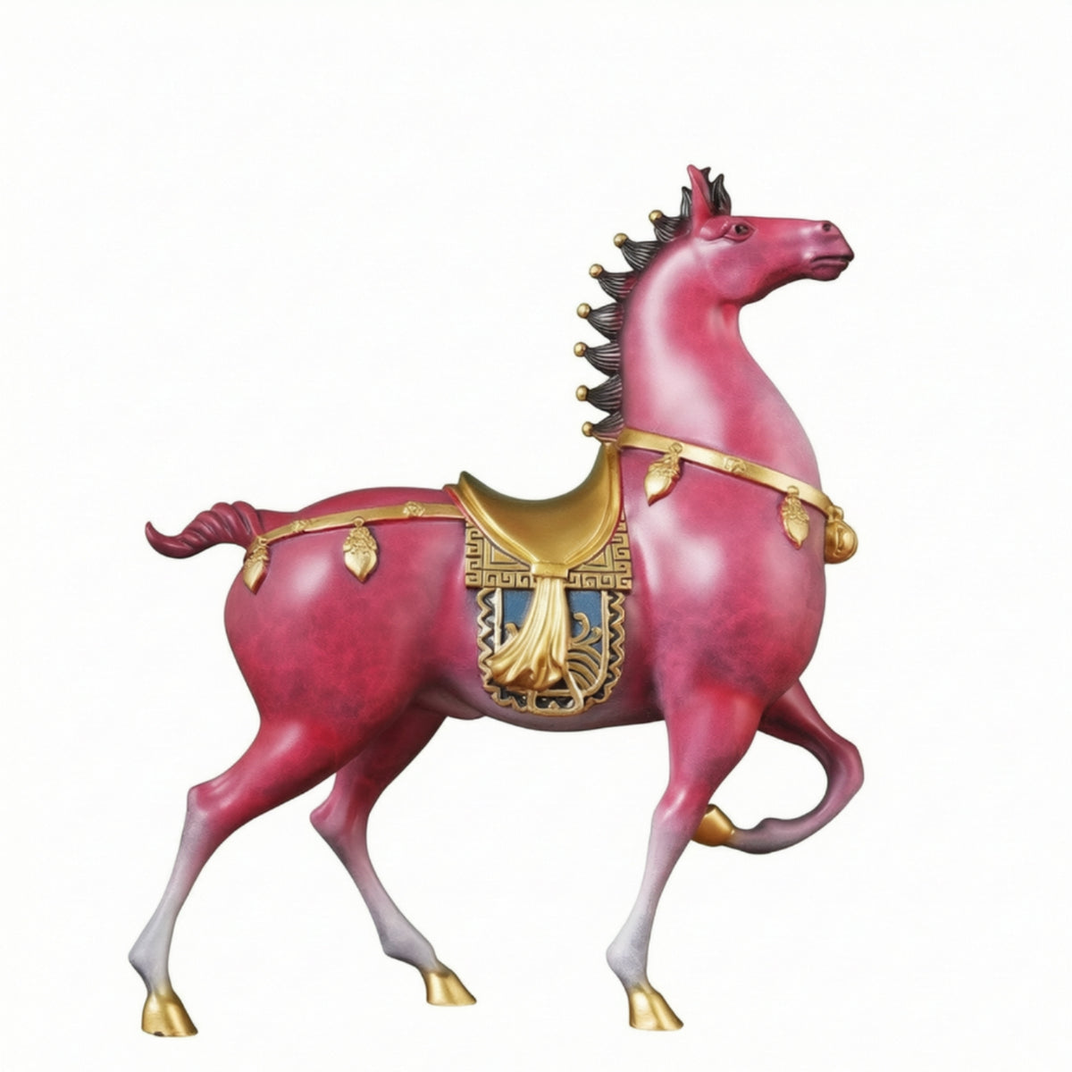 Rearing Horse Statue Tabletop Horse Figurine Gold-Tone Decor Piece for Entryway