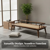 Black Walnut Wood Daybed Woven Rattan Seat Modern Arhat Bed Chinese Design Daybed for Design Enthusiasts, Adults, Bedroom, Reading Corner