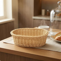 Oval Wicker Basket Tight Weave Bread Basket Easy to Clean Household Organizer for Dining Table