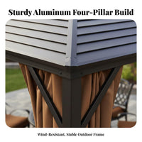 4-Post Rigid-Roof Gazebo Sun Protection Rigid-Roof Gazebo with Curtains Weather-Resistant Pavilion for Residents, Event Space Owners, Backyard, Deck