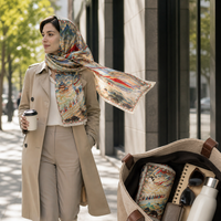 Vintage Style Double-Sided Floral Print Scarf Shawl with Hand-Rolled Edges