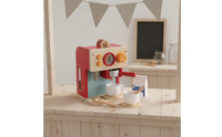 Red Toy Coffee Maker Retro Design Kids Pretend Coffee Maker Set Interactive Features for Playroom
